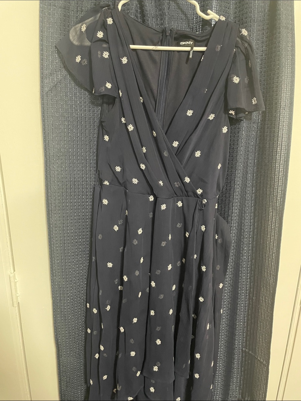DKNY Navy Midi Dress with White Daisy Embroidery